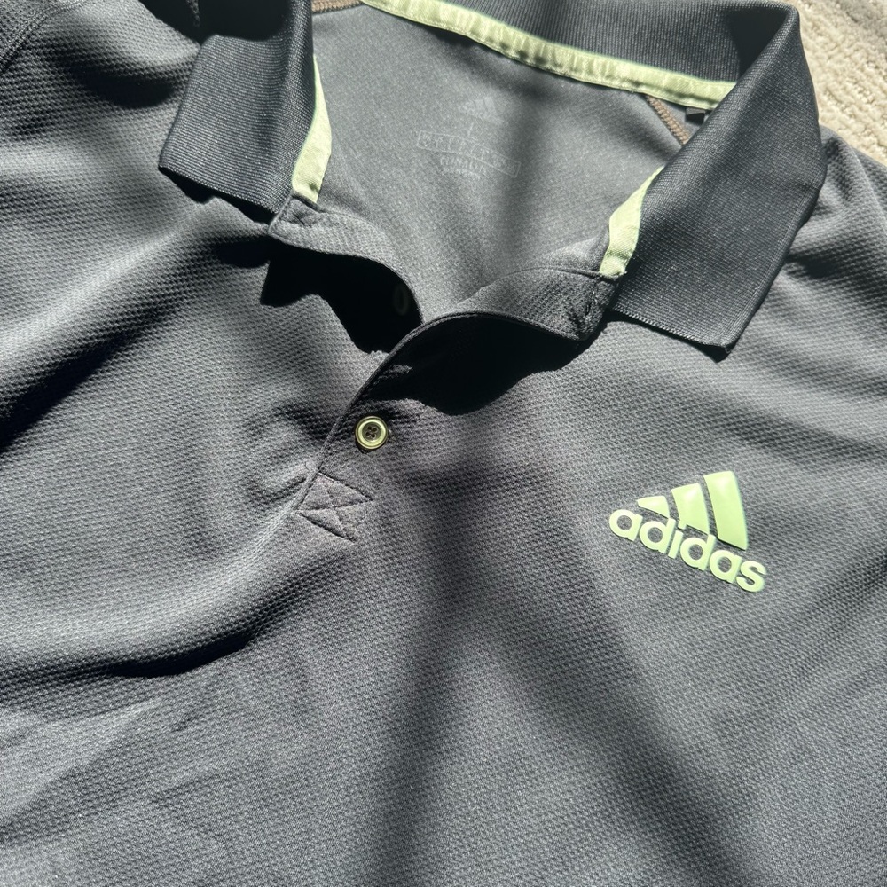 Adidas Men's Black Polo with Neon Green Accents